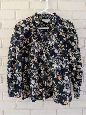 BA&SH L Ruffled Neck Floral Fary Shirt In Black Noir